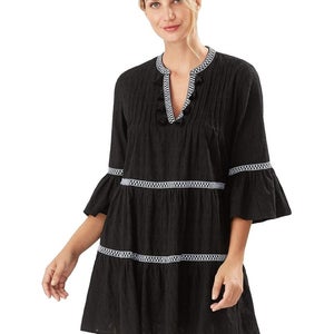 Tommy Bahama Cotton Clip Cover Up Dress Women's Small Black Embroidered DDR2814