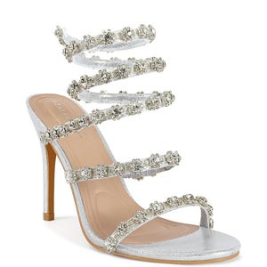 Azalea Wang Delicacy Sandal Womens 7 Silver Embellish Wrap Stiletto Heel ZAP1646