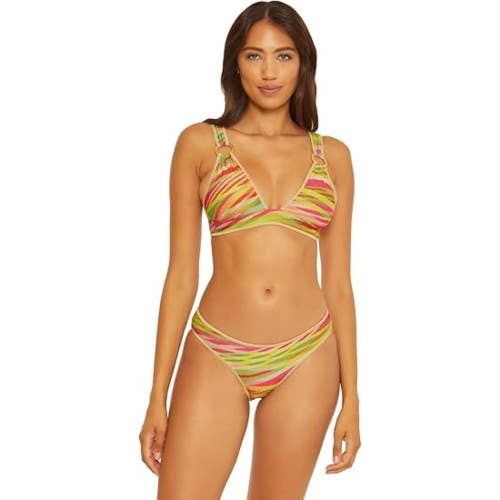 BECCA Awaken Callie Bikini Top Women's Medium Multi Ring Halter Swimwear DDR2819