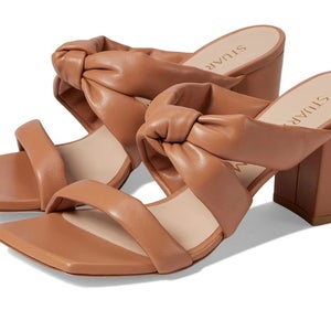 Stuart Weitzman Playa 75 Knot Block Slide Women's 9.5 B Tan Leather HTAT489