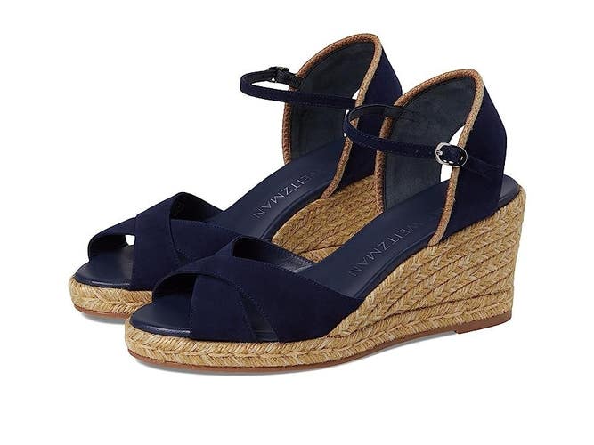 Stuart Weitzman Mirela II Espadrille Wedge Sandal Women's 10 Blue Suede HTAT490