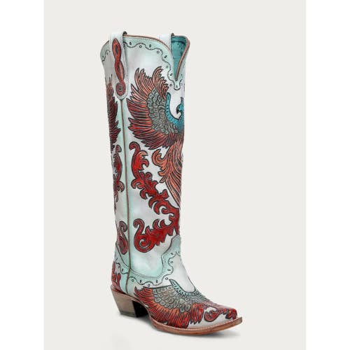 Corral Boots A4516 Women 7.5 White Hand Painted Leather Snip Toe Western VER1071