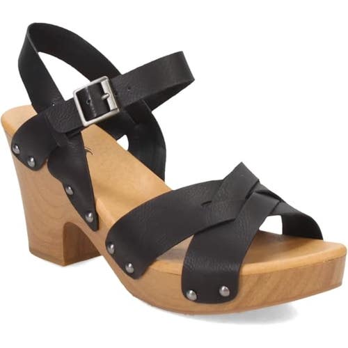 Korks Bagley Sandals Women's 7 Black Leather Studded Block Heel Platform ZAP1455