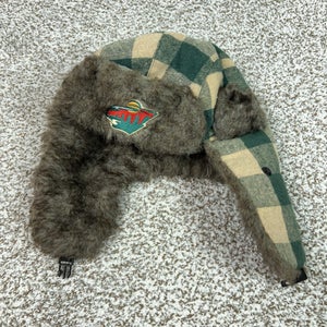 Minnesota Wild Hat Trapper Mens Green Tan NHL Hockey Plaid Ear Flap Faux Fur