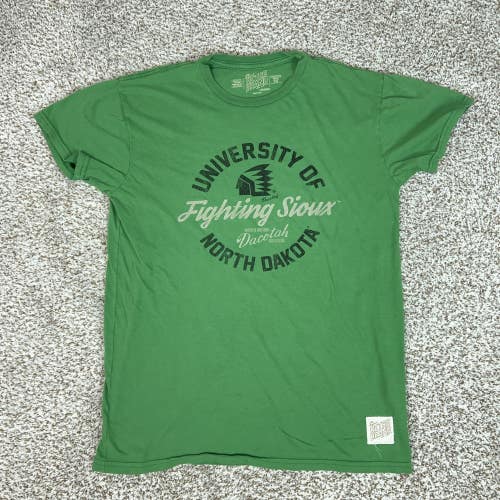 North Dakota Fighting Sioux Shirt Mens Medium Green NCAA Hockey Retro Brand