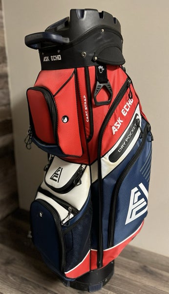 ASK ECHO T-Lock Golf Cart Bag Quiet Silencer 14-Way Divider Top Red/White/Blue