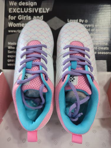 New* us 4Y Softball cleats RIP-IT Emma Play-Ball "White/Pink/Purple"  Softball Cleat.