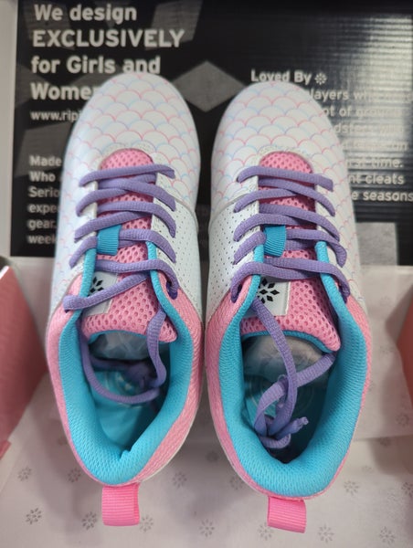 New* us 4Y Softball cleats RIP-IT Emma Play-Ball "White/Pink/Purple" Softball Cleat.