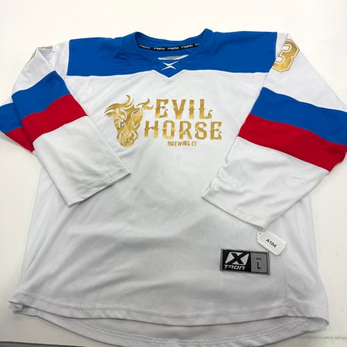 Used White/Blue/Red Tron Evil Horse Brewing Jersey | Large | A104
