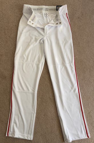 Baseball Game Pants, men’s medium, White w/ red piping, NWT