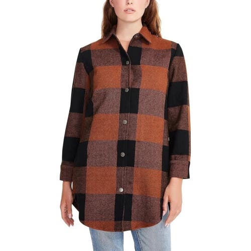 Steve Madden Eldridge Shirt Jacket Women's Large Cognac Plaid Snap Front KFC377