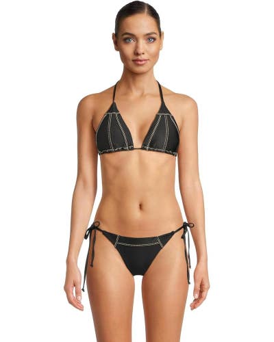 Becca Color Sheen Cheryl Triangle Bikini Top Womens Large Black Swimwear DDR2838