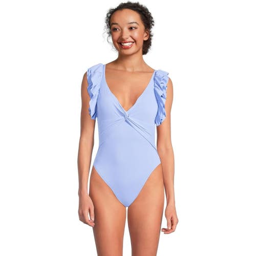 Lilly Pulitzer Stevie Kate Swimsuits Women 10 Blue Twist Front One Piece DDR2875