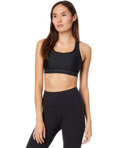 Under Armour Crossback Mid Sports Bra Womens Medium Black Stretch Active DDR2680