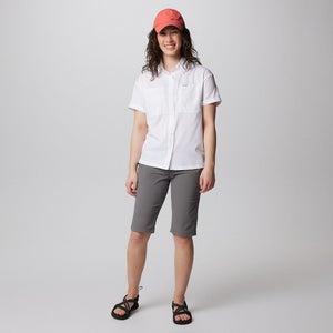 Columbia Anytime Outdoor Long Shorts Women 2 Gray UPF 50 Drawstring Waist KFC375