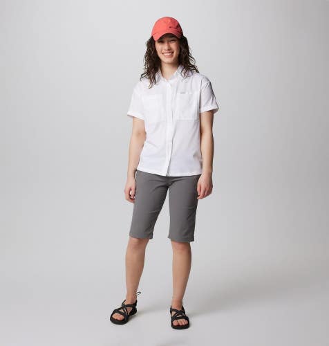 Columbia Anytime Outdoor Long Shorts Women 2 Gray UPF 50 Drawstring Waist KFC375