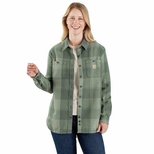 Carhartt Shirt Jacket Women's M Patina Plaid Twill Loose Fit Button Front KFC431