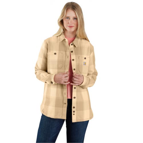 Carhartt Shirt Jacket Women's 2X Plus Oat Milk Plaid 100% Cotton Collared KFC394