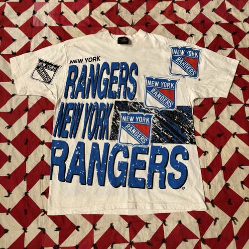 Vintage New York Rangers NHL T-Shirt Mens Large 90s All Over Print Hockey