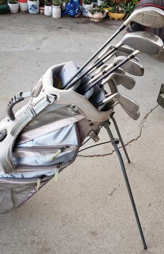 FULL SET MEN'S 14 PIECE GOLF SET 4 MIXED  WOODS 8 IRONS SW PUTTER 6 WAY BAG