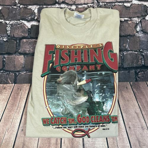 Vintage 2000 Disciples Fishing God Jesus Fish Nature Graphic T-shirt Mens XL