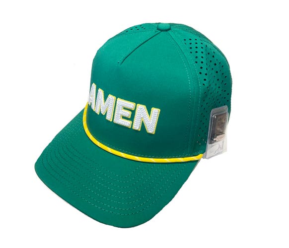 NEW 2026 Pins & Aces Amen Green/Yellow Rope Snapback Golf Hat/Cap w/ Ball Marker