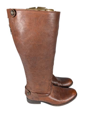 Frye Melissa Button Tall Rear Zip Brown Leather Riding Boots Women's Size 7.5 B