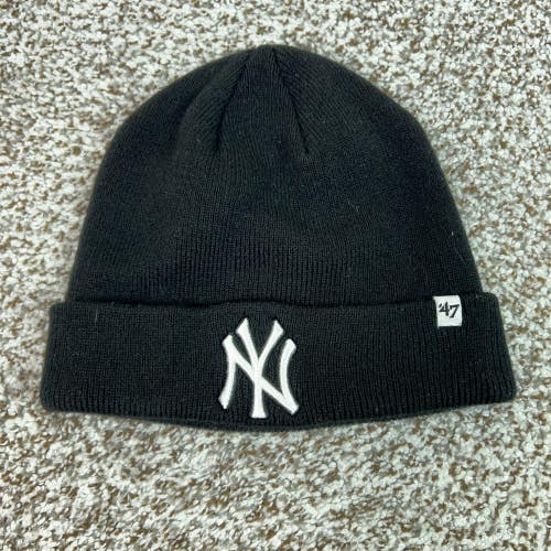 New York Yankees Hat Beanie Knit Cuffed Mens One Size Black MLB Baseball '47