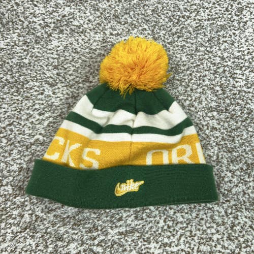 Oregon Ducks Hat Beanie Mens One Size Green Yellow NCAA Football Nike Pom Knit