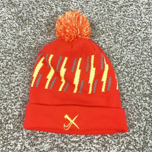 Nike Hat Beanie Mens One Size Red Cross Regionals Pom Knit XC Sports Running