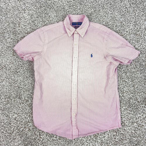 Ralph Lauren Shirt Mens Small Pink Stripe Short Sleeve Classic Seersucker Pony