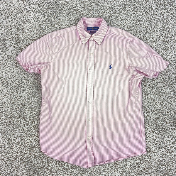Ralph Lauren Shirt Mens Small Pink Stripe Short Sleeve Classic Seersucker Pony