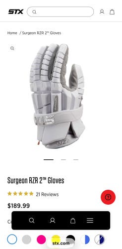 STX Surgeon RZR2 Lacrosse Gloves (New)