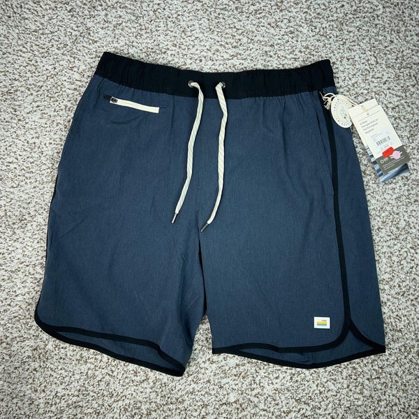Vuori Banks Shorts Mens Small Blue Azure Linen Texture Athletic Swim Trunks R2