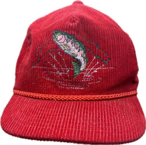 Vintage Corduroy  Fish Red Trucker Hat Armpro SnapBack