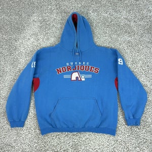 Quebec Nordiques Hoodie Mens Large Blue NHL Hockey Old Time Hockey Retro Logo