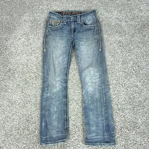 Rock Revival Jeans Mens 28x30 Blue Rattan Slim Boot Distressed Embroidered Denim
