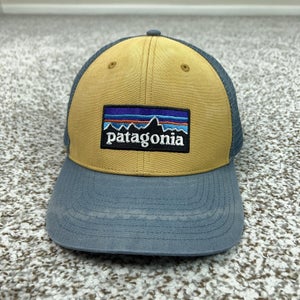 Patagonia Hat Cap Snap Back Mens One Size Blue Tan Mesh Trucker P-6 Logo Outdoor