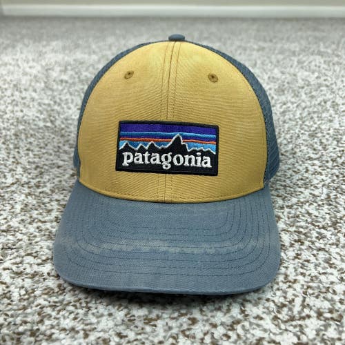 Patagonia Hat Cap Snap Back Mens One Size Blue Tan Mesh Trucker P-6 Logo Outdoor
