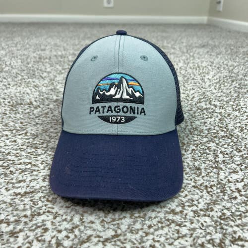 Patagonia Hat Cap Snap Back Mens One Size Blue Mesh Trucker 1973 Logo Outdoor