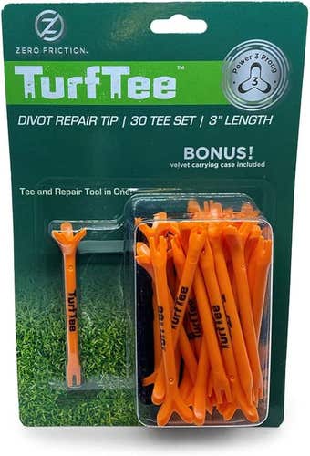 Zero Friction Turf Tees Power 3-Prong (3" Orange, 30pk) Golf Tee / Repair Tool