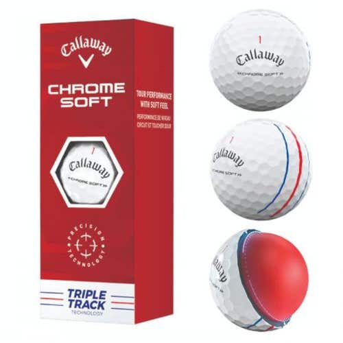 Callaway Chrome Soft Triple Track Golf Balls (White, 3pk) 1 Sleeve 2022 NEW