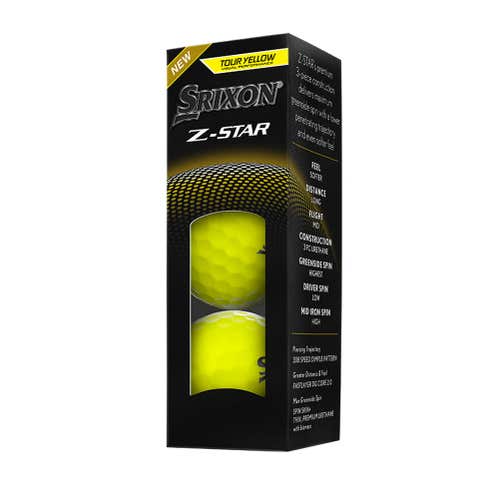 Srixon Z-Star Golf Balls (Tour Yellow, Spinskin, 3pk) 1 Sleeve 2025 NEW