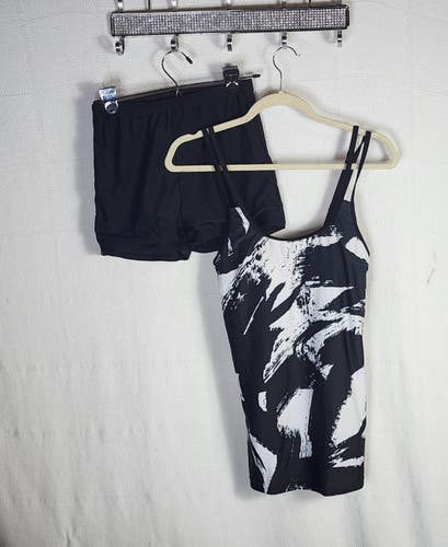 Rotita Black and White Graffiti Print Small Women's 2pc Tankini Swimsuit (New)