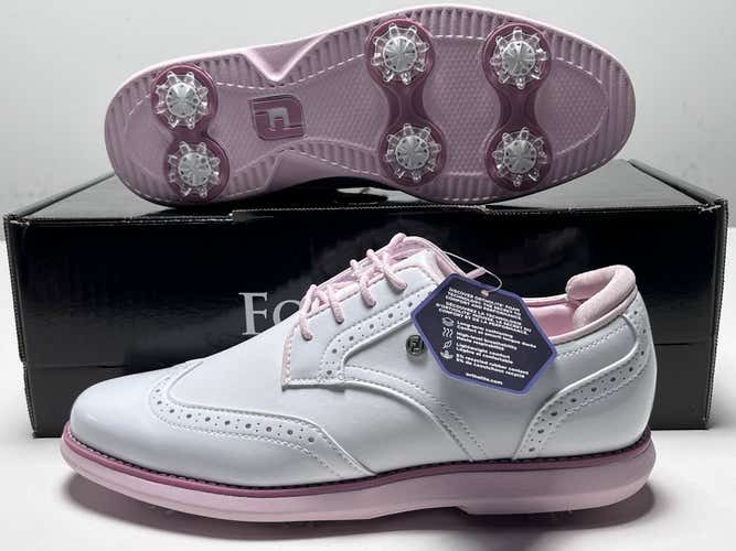 FootJoy FJ Traditions Wingtip Golf Shoes White Pink Women's SZ 7.5 (97932)