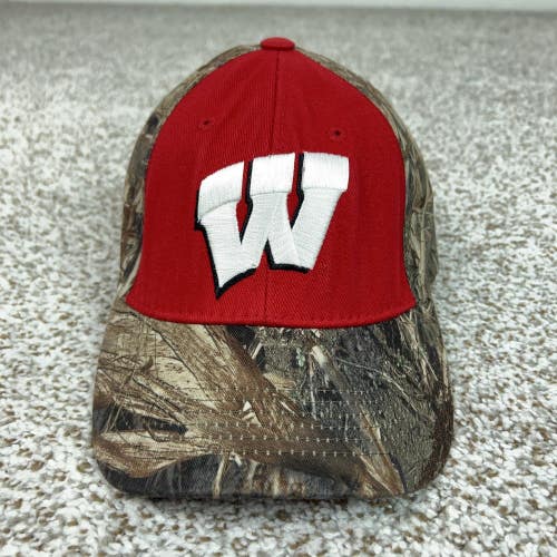 Wisconsin Badgers Hat Cap Strap Back One Size Red Camo NCAA Football Hunting