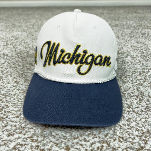 Michigan Wolverines Hat Cap Snap Back Mens One Size White NCAA Basketball Script