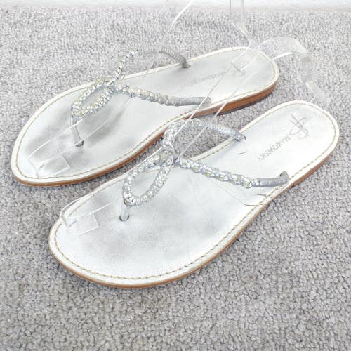 B Makowsky Sandals Womens Size 10 Shoes Thong Slip On Braided Beaded Silver