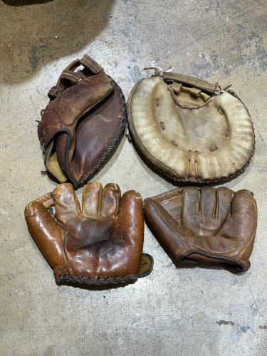 4 Vintage Leather Baseball Gloves