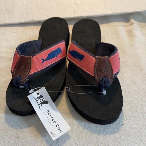 Brand New Womens Size 5 Belted Cow Whale Design Flip Flops Sandals